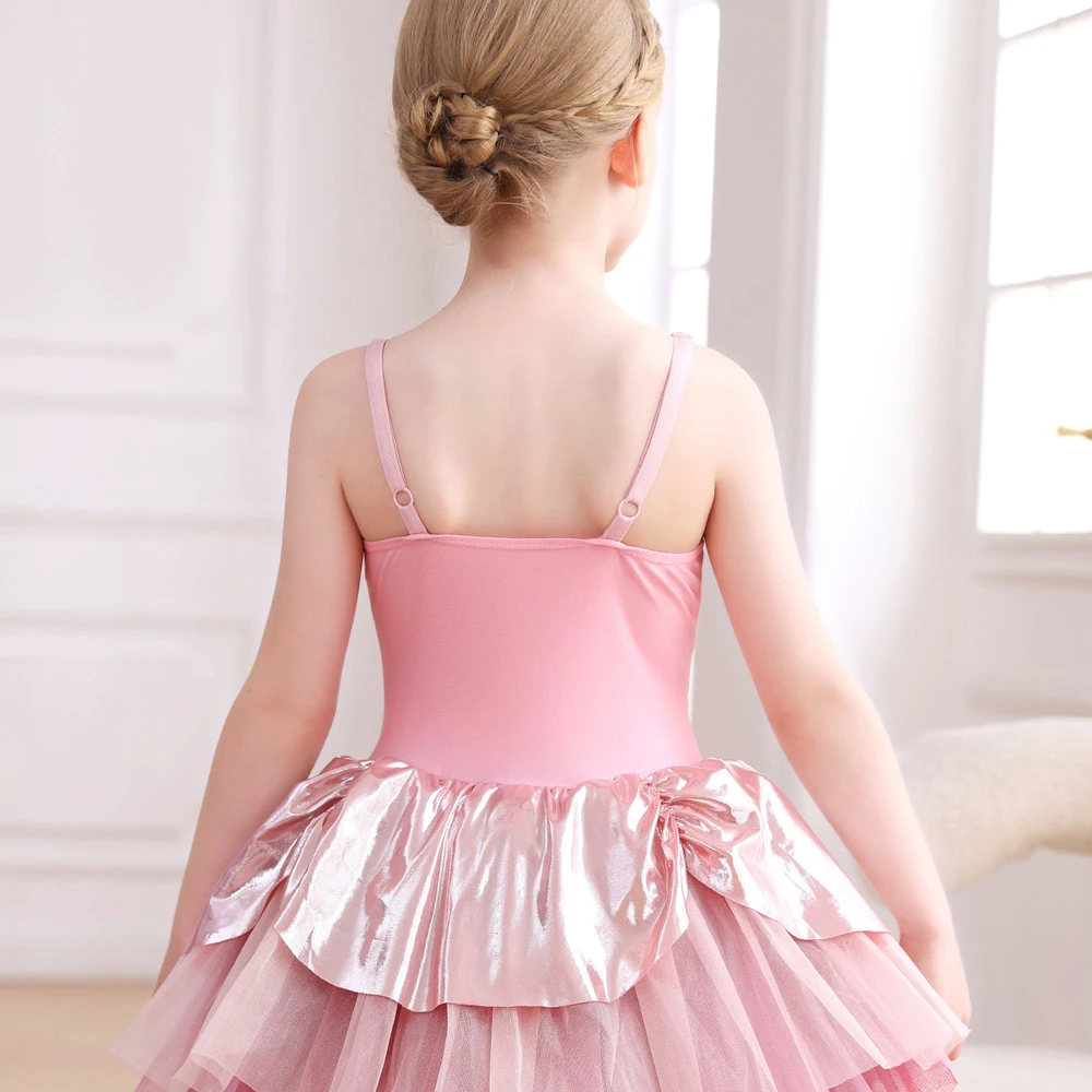 Vestido tut&uacute; de ballet para ni&ntilde;as con tirantes finos florales rosas met&aacute;licos Costume-ALP088 de actu