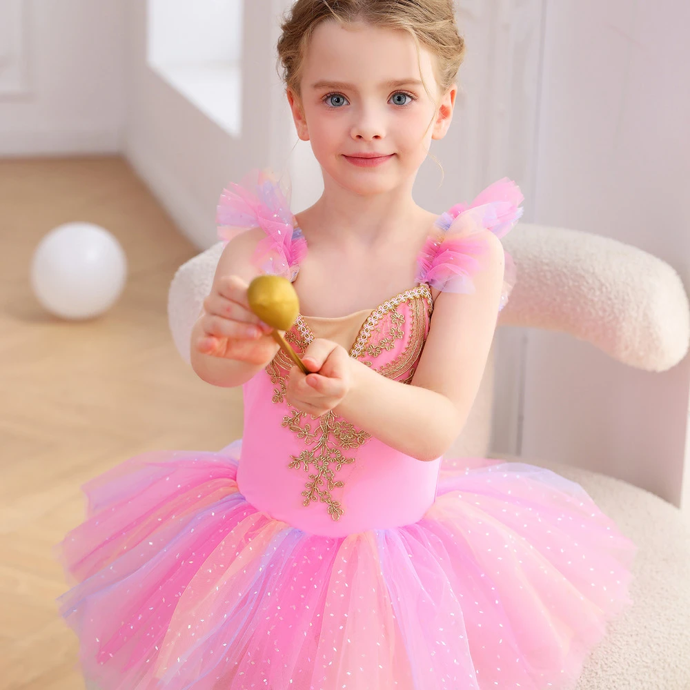 Vestido tut&uacute; de princesa con leotardo de ballet de encaje rosa para ni&ntilde;as-ALP023