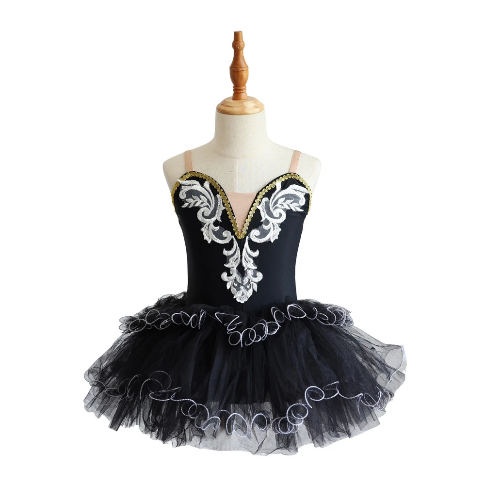 Vestido de tut&uacute; de ballet para ni&ntilde;as de encaje dorado Disfraz de actuaci&oacute;n esc&eacute;nica para ni&ntilde;os-ALP03