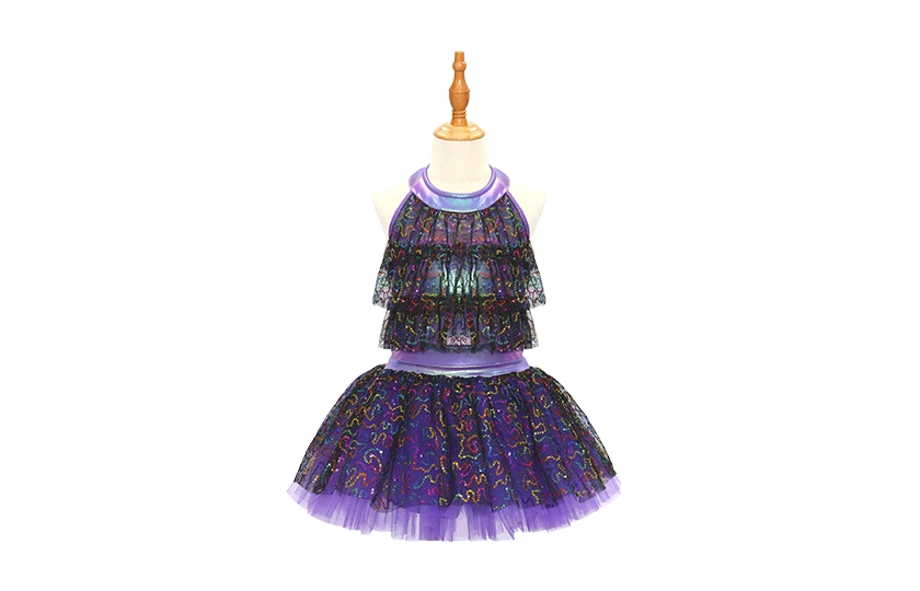 Traje de baile de jazz para ni&ntilde;os con lentejuelas moradas-JSP020