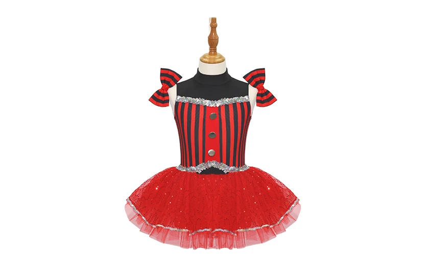 Traje de baile de jazz para ni&ntilde;os con rayas rojas y negras-JSP008