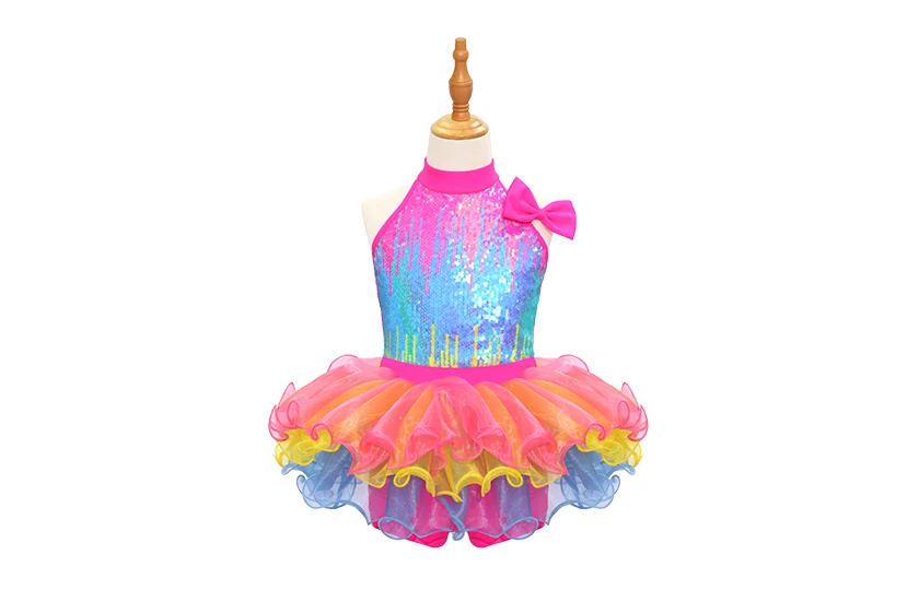 Traje de baile de jazz para ni&ntilde;os con lentejuelas arco&iacute;ris-JSP018