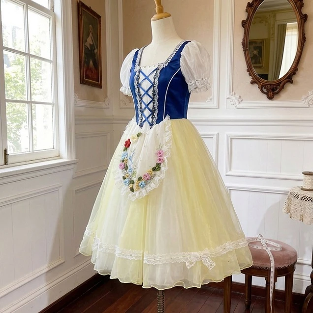 Vestido de actuaci&oacute;n de ballet de estilo popular con flores azules y amarillas | R1611