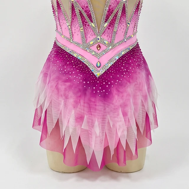 Leotardo de gimnasia r&iacute;tmica con diamantes de imitaci&oacute;n rosa degradado | G0116