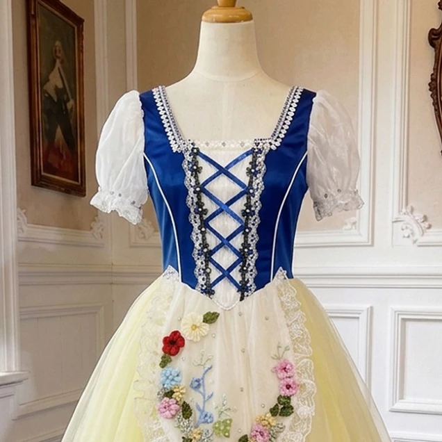 Vestido de actuaci&oacute;n de ballet de estilo popular con flores azules y amarillas | R1611