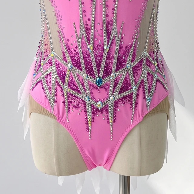 Leotardo de gimnasia r&iacute;tmica con diamantes de imitaci&oacute;n rosa degradado | G0116