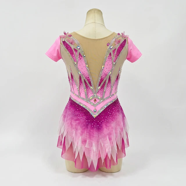 Leotardo de gimnasia r&iacute;tmica con diamantes de imitaci&oacute;n rosa degradado | G0116