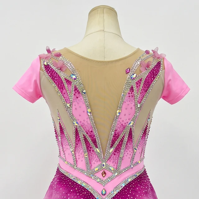 Leotardo de gimnasia r&iacute;tmica con diamantes de imitaci&oacute;n rosa degradado | G0116