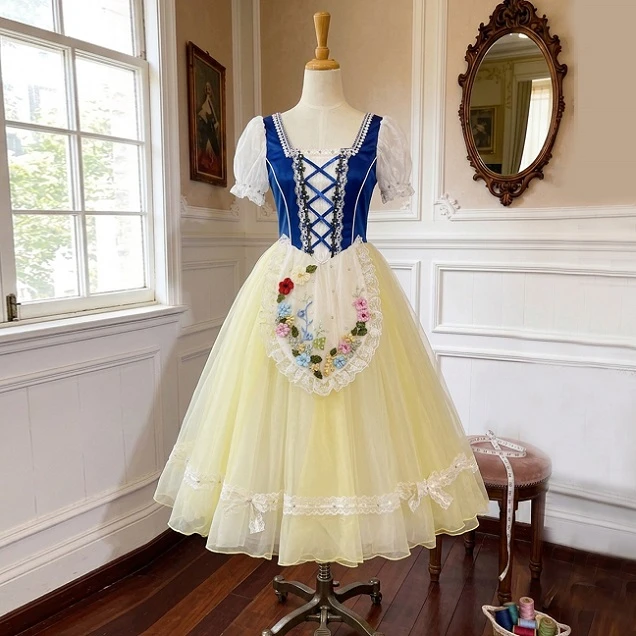 Vestido de actuaci&oacute;n de ballet de estilo popular con flores azules y amarillas | R1611