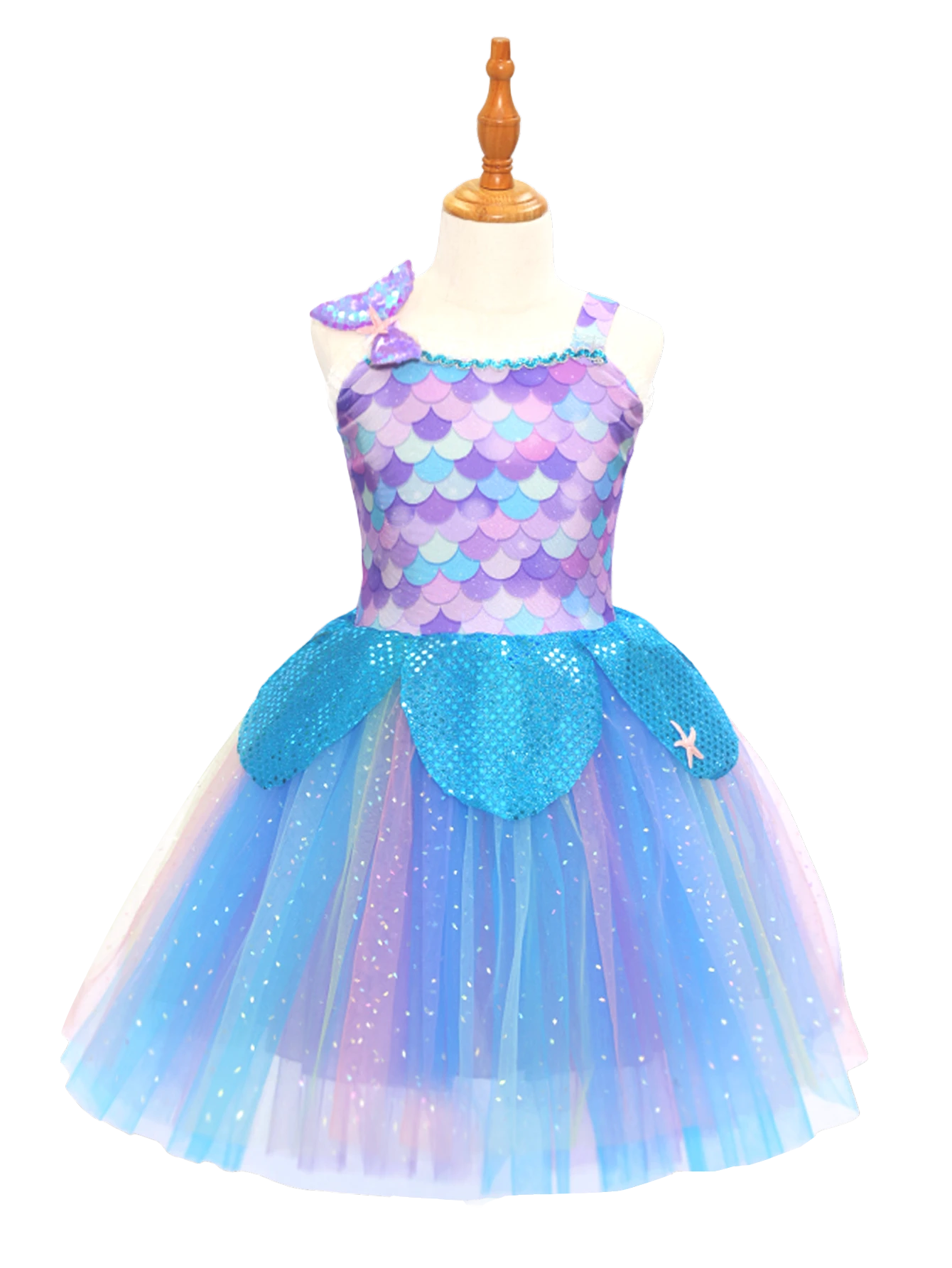 Vestido tut&uacute; de escamas de sirena para ni&ntilde;as, tema brillante del oc&eacute;ano-ALP0114 Vestido-ALP0114