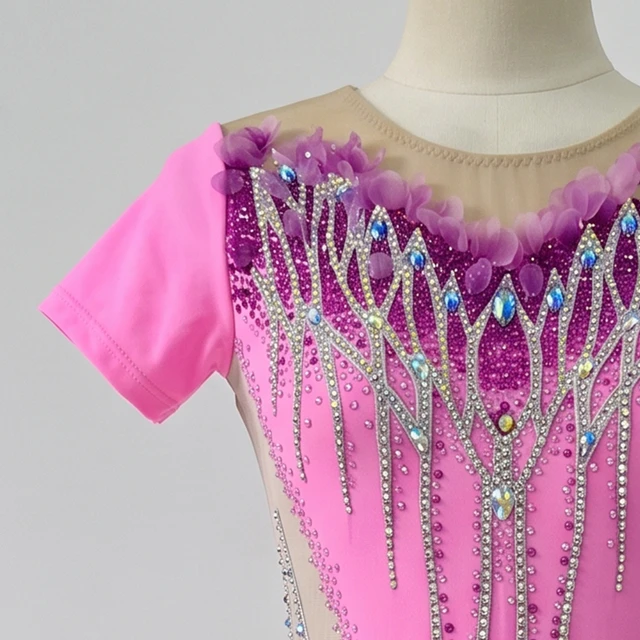 Leotardo de gimnasia r&iacute;tmica con diamantes de imitaci&oacute;n rosa degradado | G0116