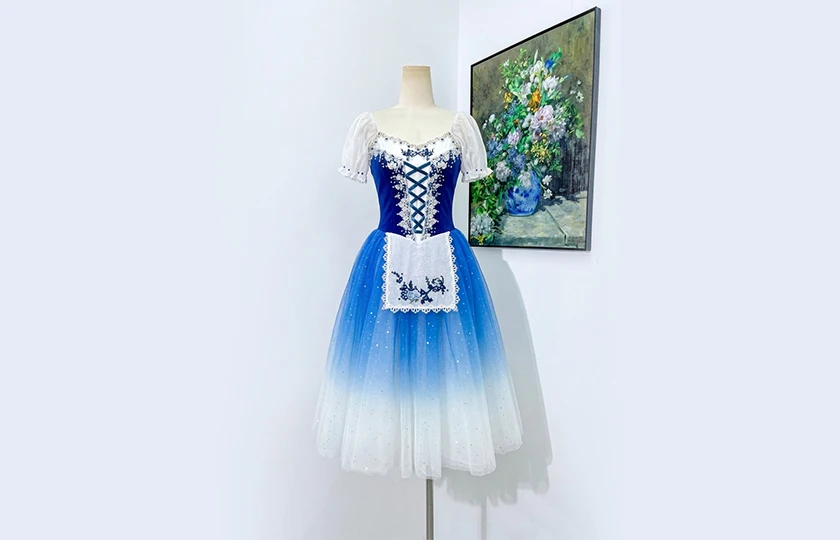 Vestido largo de ballet campesino Giselle degradado azul | R1612