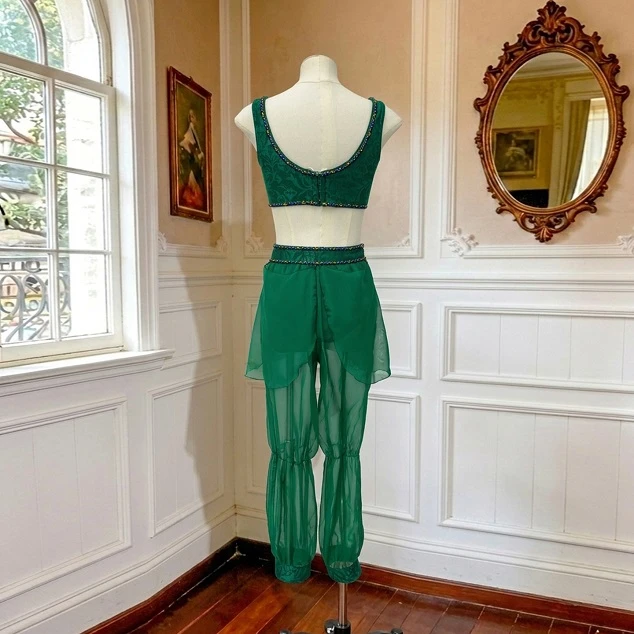 Traje de actuaci&oacute;n de ballet de dos piezas verde | R1312