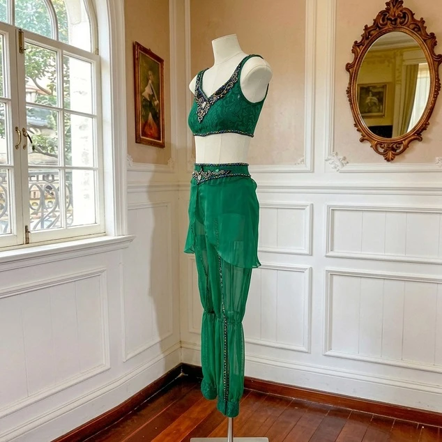 Traje de actuaci&oacute;n de ballet de dos piezas verde | R1312
