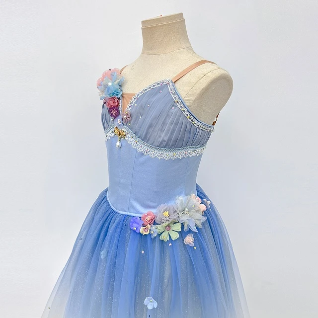 Vestido de tut&uacute; de ballet floral degradado azul | R1328