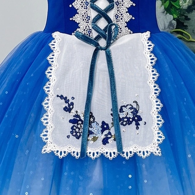 Vestido largo de ballet campesino Giselle degradado azul | R1612