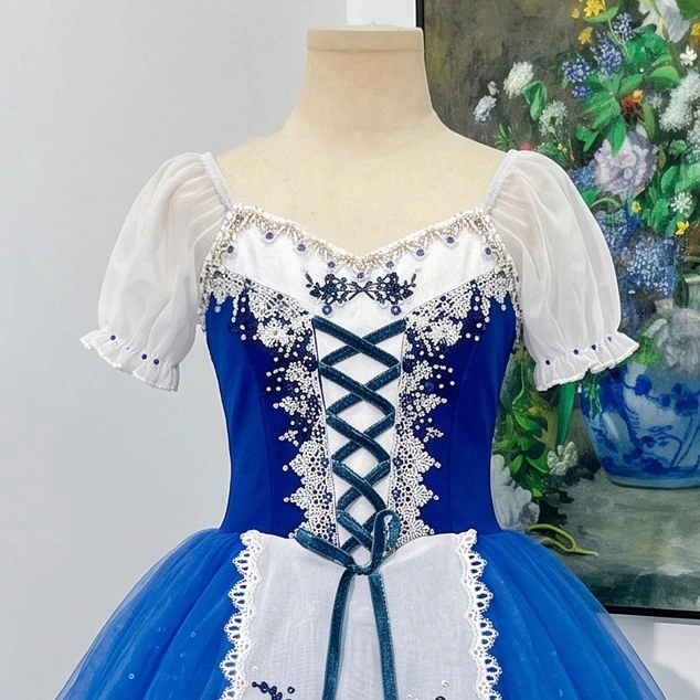 Vestido largo de ballet campesino Giselle degradado azul | R1612