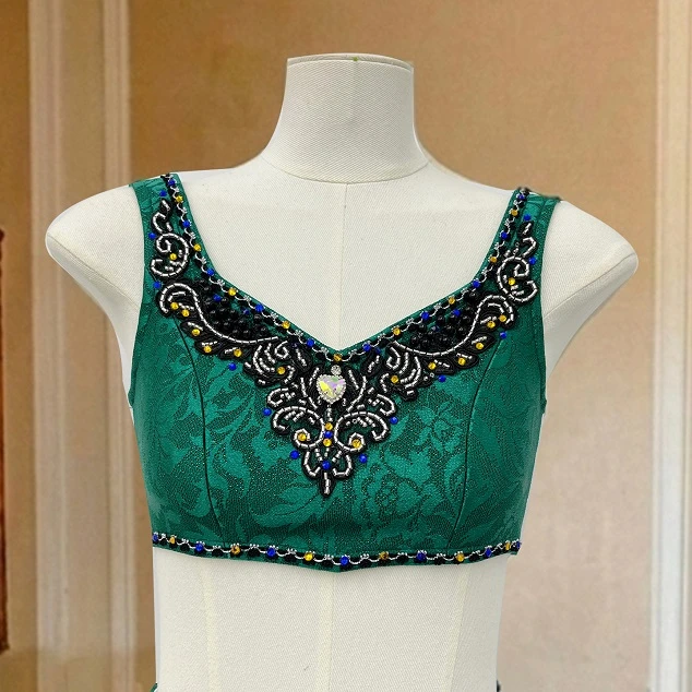 Traje de actuaci&oacute;n de ballet de dos piezas verde | R1312