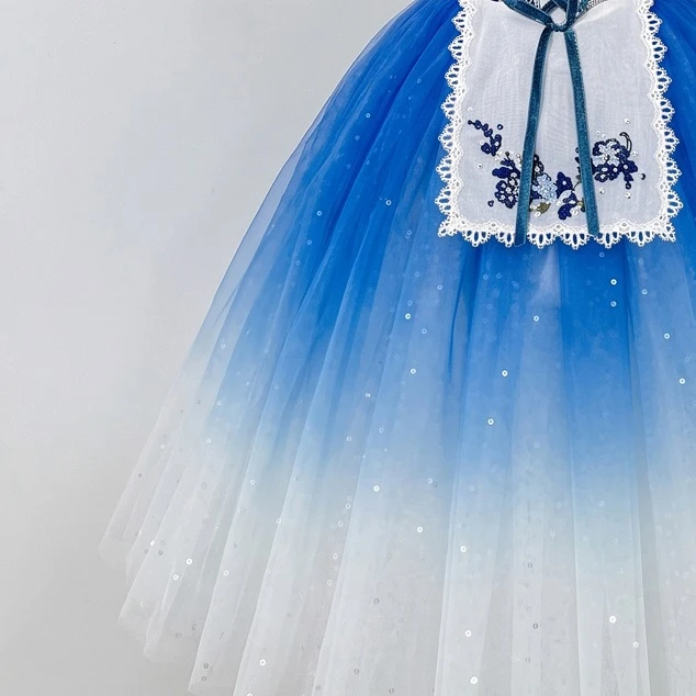 Vestido largo de ballet campesino Giselle degradado azul | R1612