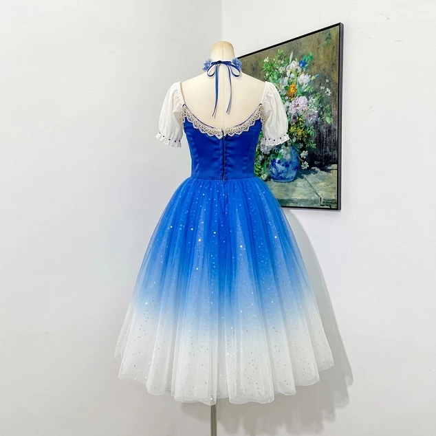 Vestido largo de ballet campesino Giselle degradado azul | R1612