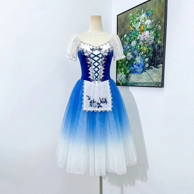 Vestido largo de ballet campesino Giselle degradado azul | R1612