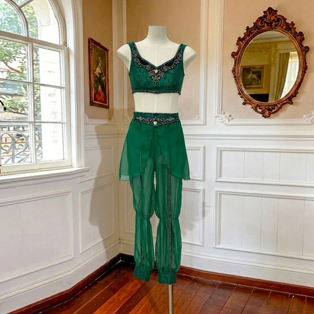 Traje de actuaci&oacute;n de ballet de dos piezas verde | R1312