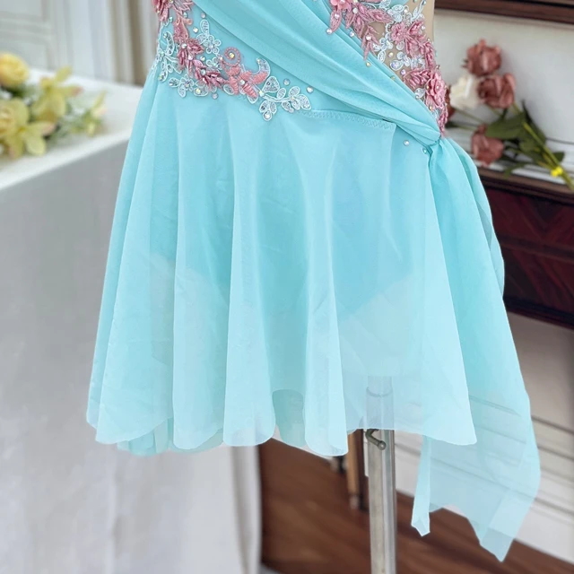 Vestido de baile l&iacute;rico floral azul cielo | R0978