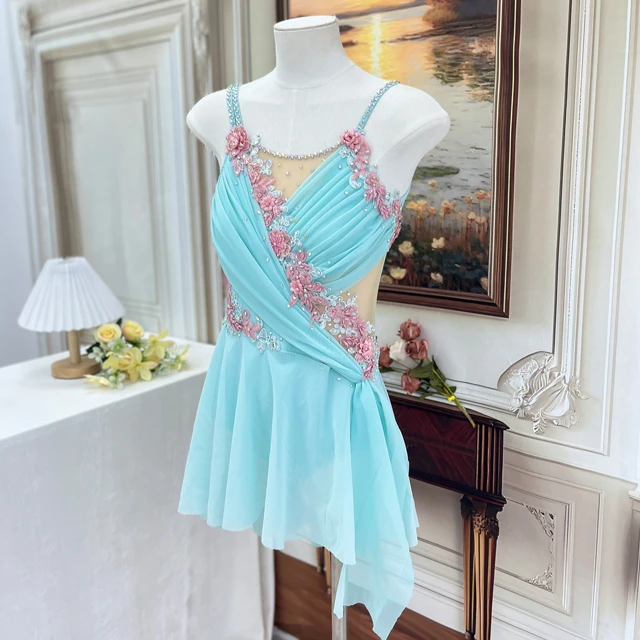 Vestido de baile l&iacute;rico floral azul cielo | R0978
