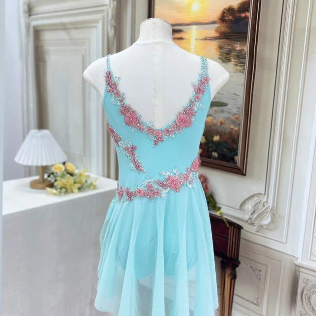 Vestido de baile l&iacute;rico floral azul cielo | R0978