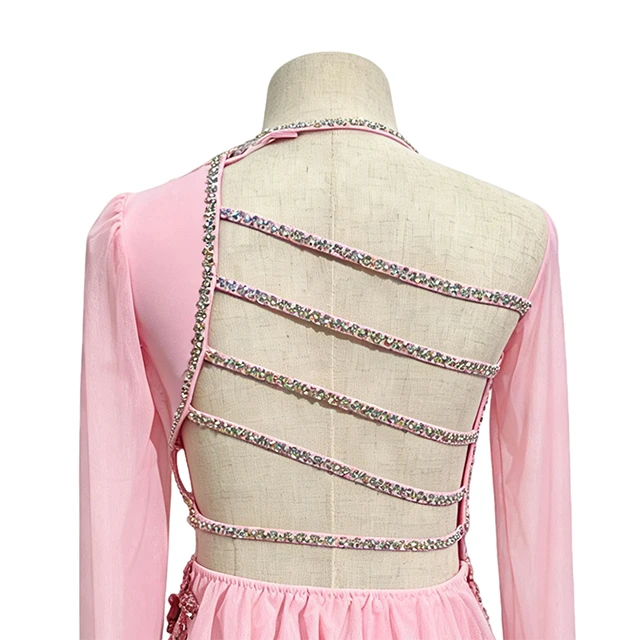Traje de danza l&iacute;rica asim&eacute;trica floral rosa | BLC1370