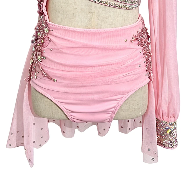 Traje de danza l&iacute;rica asim&eacute;trica floral rosa | BLC1370