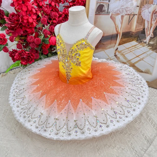 Tut&uacute; tipo panqueque para competici&oacute;n de ballet Ombre amarillo y naranja | T1504