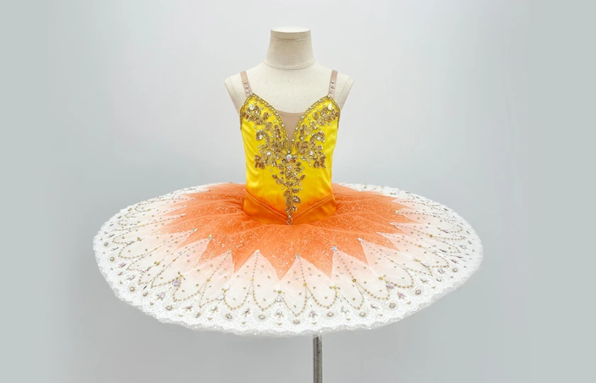 Tut&uacute; tipo panqueque para competici&oacute;n de ballet Ombre amarillo y naranja | T1504