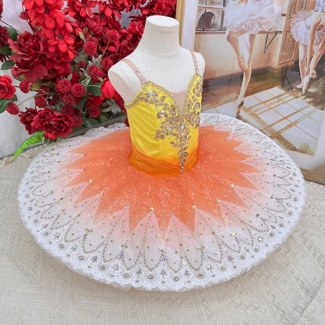 Tut&uacute; tipo panqueque para competici&oacute;n de ballet Ombre amarillo y naranja | T1504