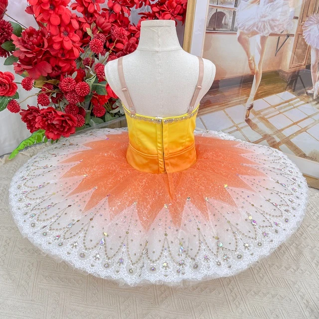 Tut&uacute; tipo panqueque para competici&oacute;n de ballet Ombre amarillo y naranja | T1504