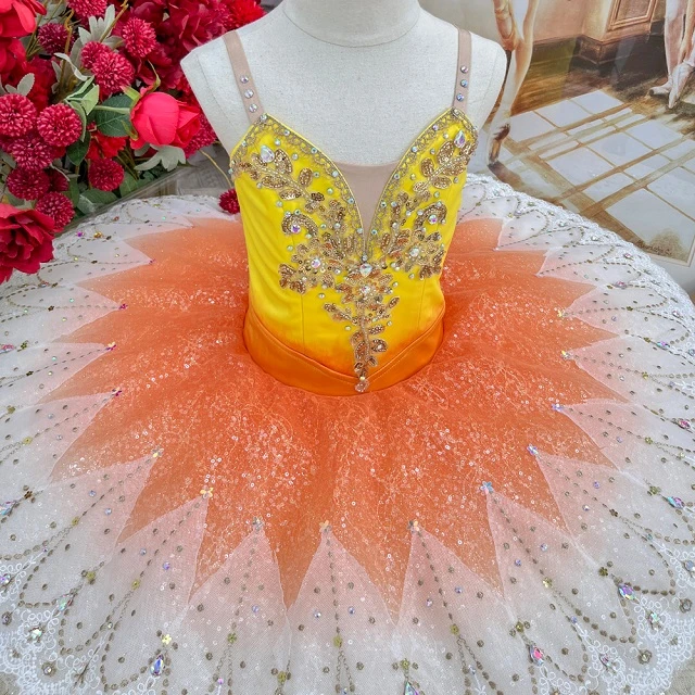 Tut&uacute; tipo panqueque para competici&oacute;n de ballet Ombre amarillo y naranja | T1504