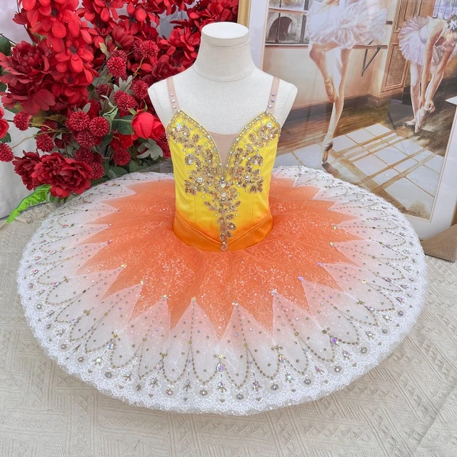 Tut&uacute; tipo panqueque para competici&oacute;n de ballet Ombre amarillo y naranja | T1504