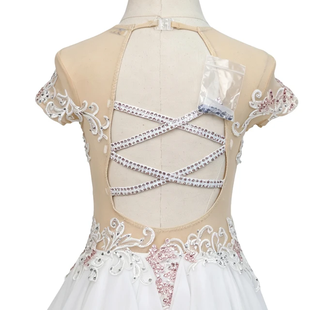 Vestido de baile l&iacute;rico blanco con diamantes de imitaci&oacute;n de encaje rosa | G030