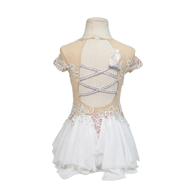 Vestido de baile l&iacute;rico blanco con diamantes de imitaci&oacute;n de encaje rosa | G030