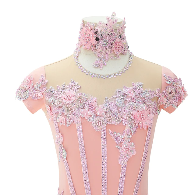 Vestido de baile l&iacute;rico con diamantes de imitaci&oacute;n florales rosas | BLC0482