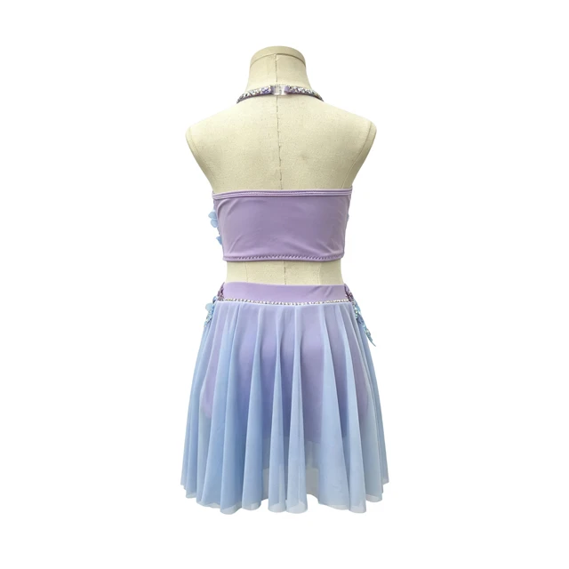 Traje de danza l&iacute;rica floral de 2 piezas con degradado azul morado | G026