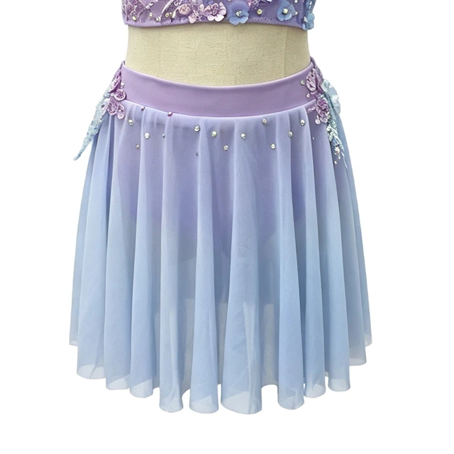 Traje de danza l&iacute;rica floral de 2 piezas con degradado azul morado | G026