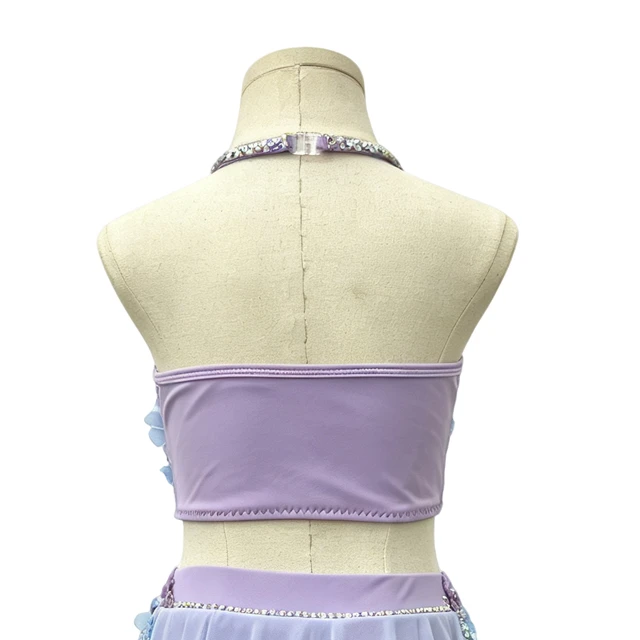 Traje de danza l&iacute;rica floral de 2 piezas con degradado azul morado | G026