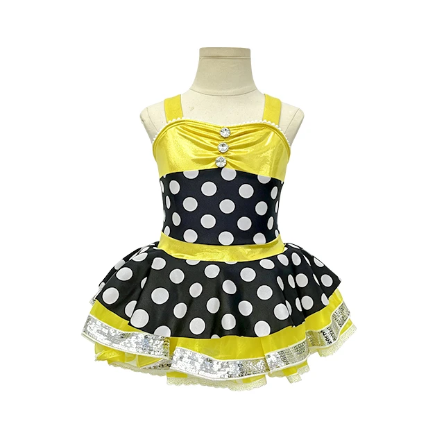 Yellow Girls Polka Dot Tutu Dance Dress for Tap & Jazz Stage Performance | XGZ0266