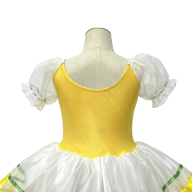 Girls Yellow Puff Sleeve Crisscross Lace-up Classical Ballet Tutu Dress | XGZ0258