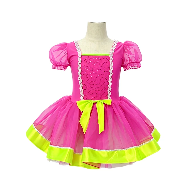 Rose Red Girls Puff Sleeve Princess Ballet Tutu Dress | XGZ0257