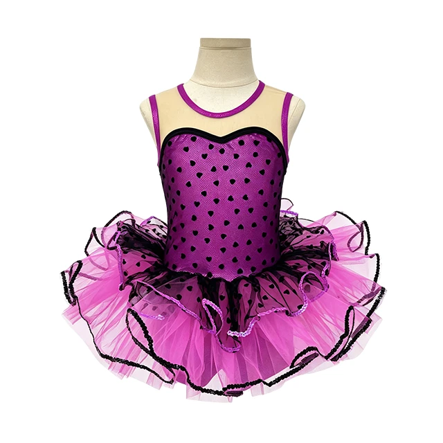 Purple Heart Mesh Kids Tap Jazz Dance Tutu Dress | XGZ0268