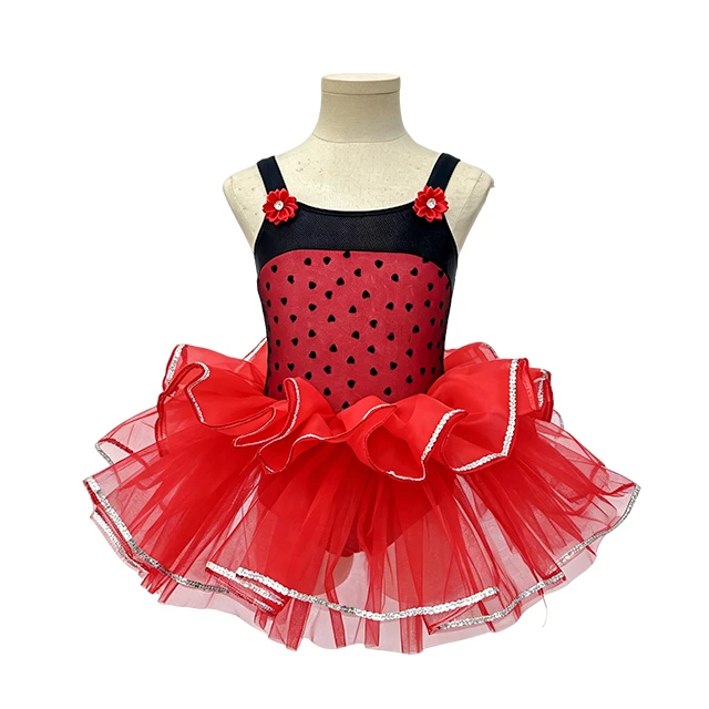 Red Heart Mesh Girls Tap & Jazz Dance Tutu Dress | XGZ0290
